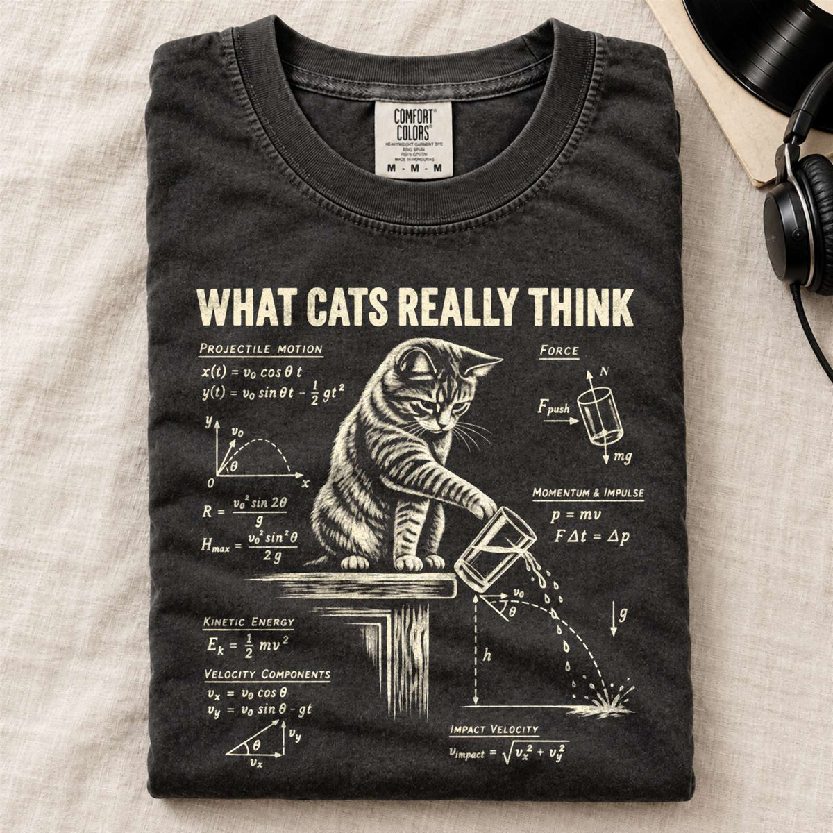 Funny Cat Physics Comfort Colors T-Shirt Black