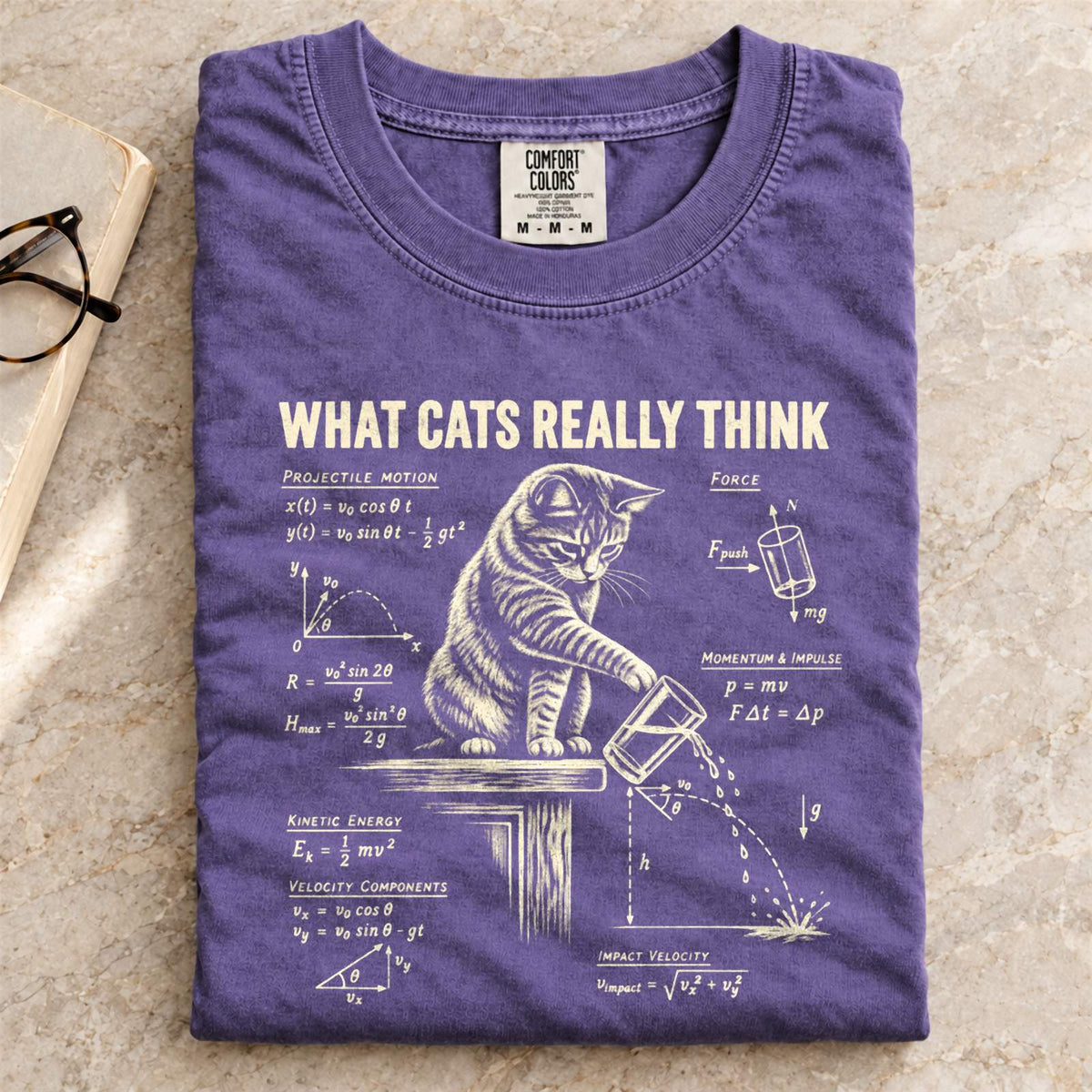 Funny Cat Physics Comfort Colors T-Shirt Grape