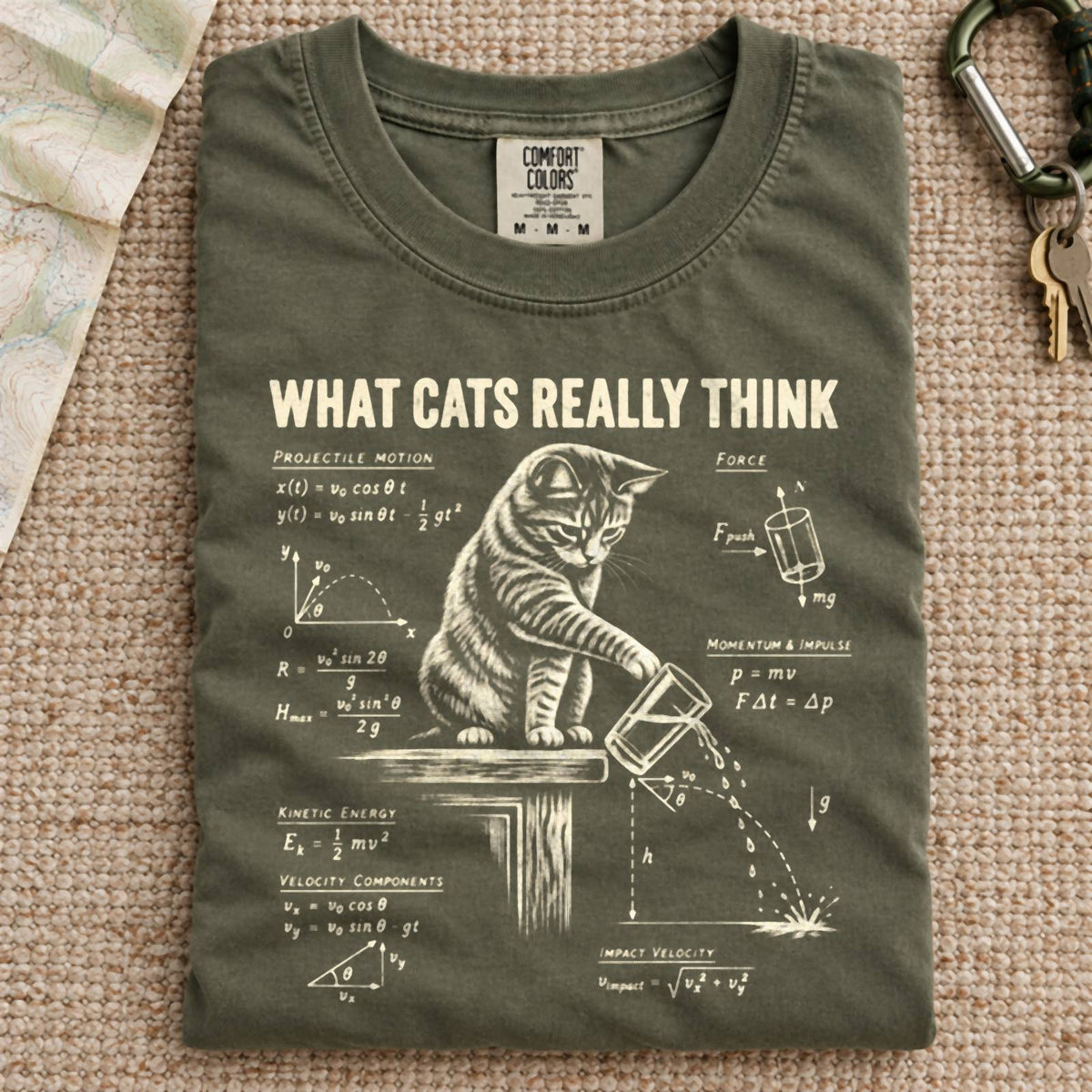Funny Cat Physics Comfort Colors T-Shirt Hemp