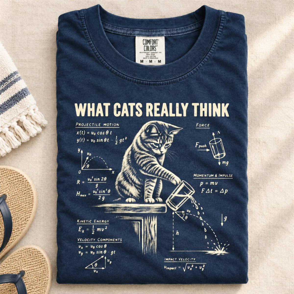 Funny Cat Physics Comfort Colors T-Shirt Navy