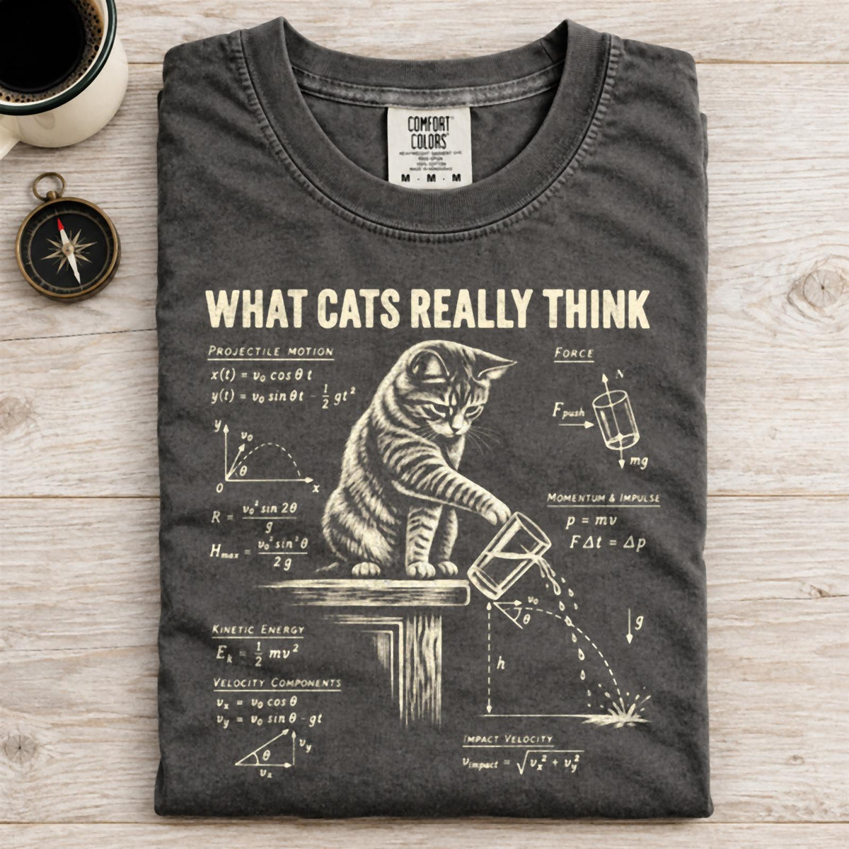 Funny Cat Physics Comfort Colors T-Shirt Pepper