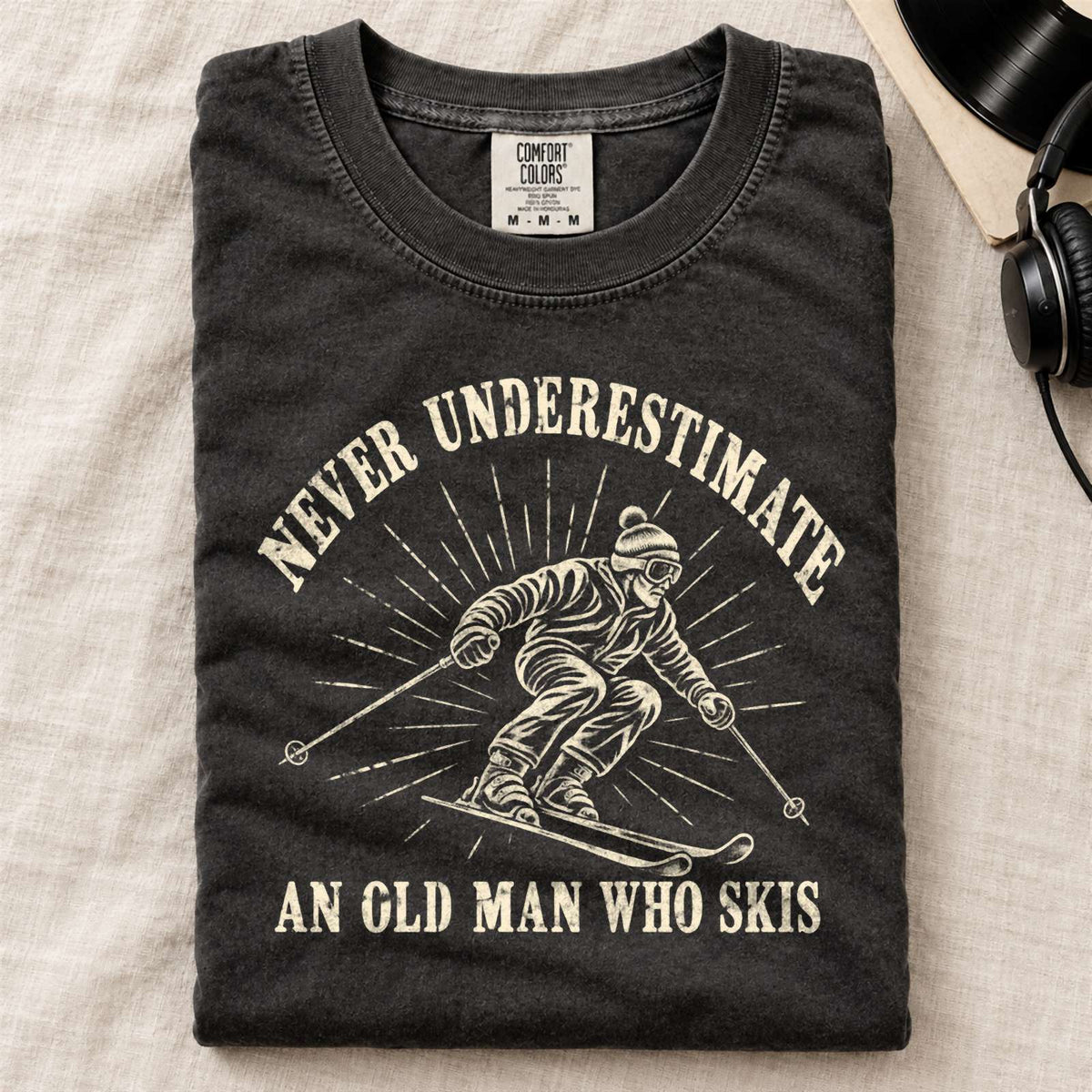 Never Underestimate Old Man Skiing Comfort Colors T-Shirt Black