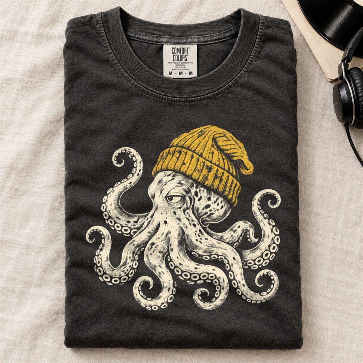 Winter Octopus Comfort Colors T-Shirt Black
